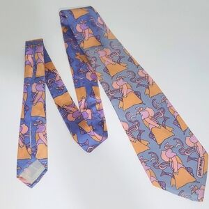 Peter Max Silk Tie Signed Pop Art Vintage Blue w Wizard Print Peach Purple Paste